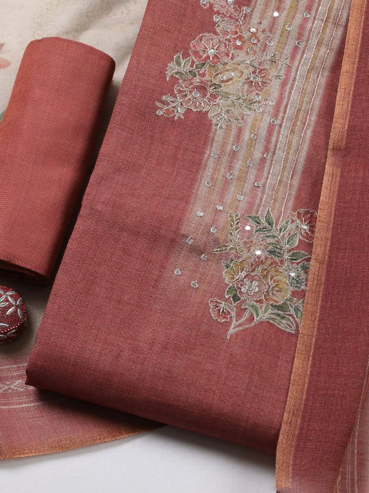 Embroidered Tissue Unstitched Suit With Pant &amp; Dupatta