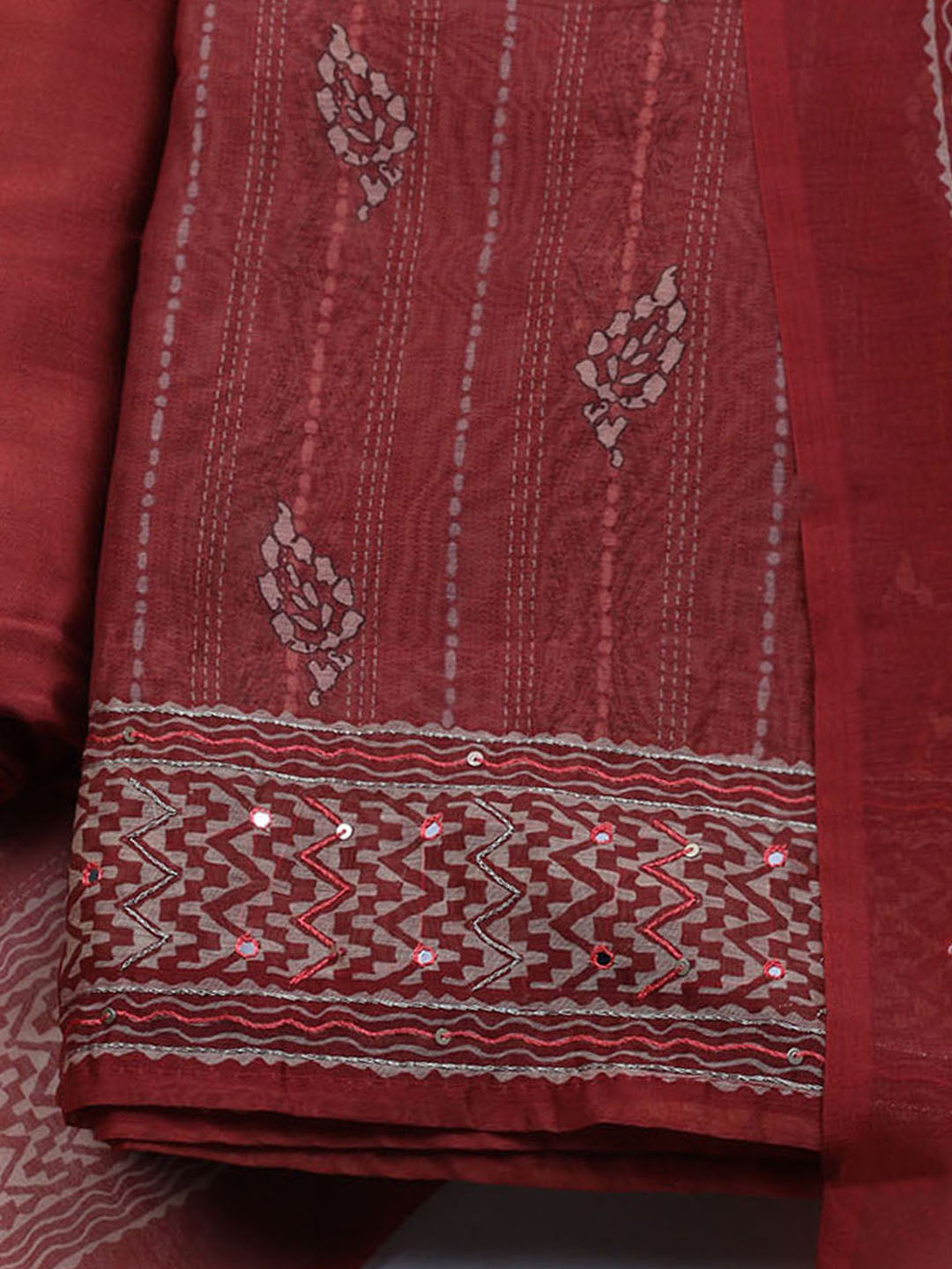 Printed Chanderi Unstitched Suit With Dupatta
