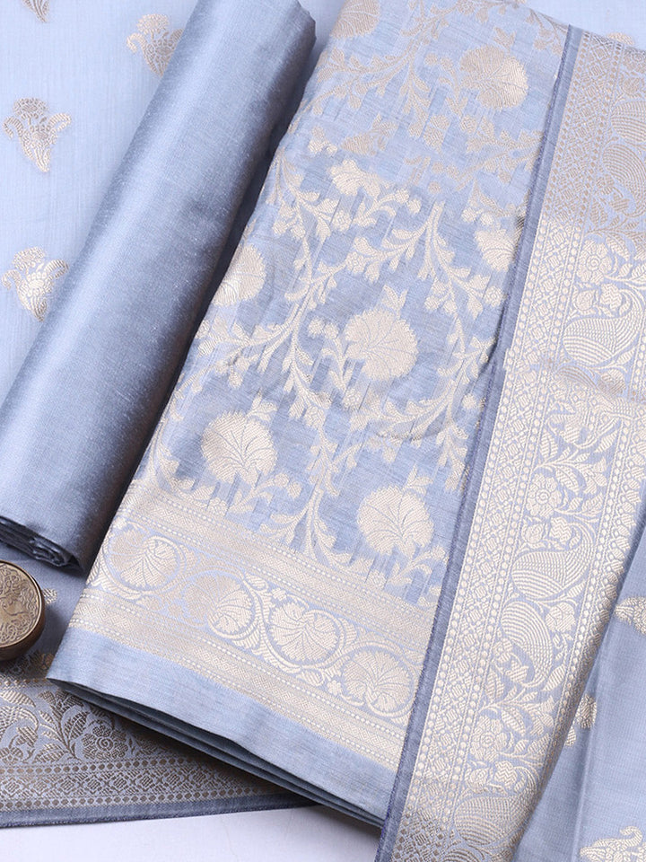 Woven Design Chanderi Unstitched Suit With Pant &amp; Dupatta