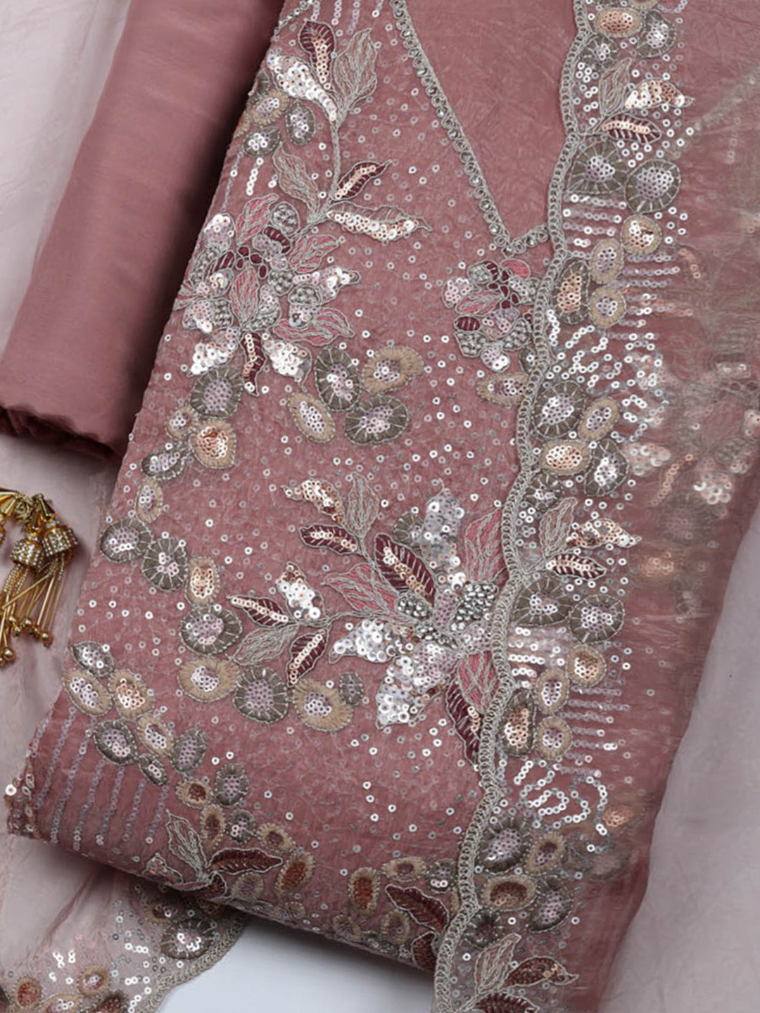 Embroidered Organza Unstitched Suit With Pant &amp; Dupatta