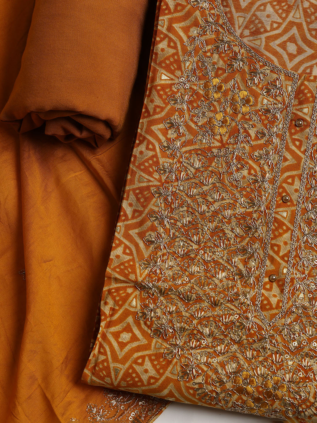 Neck Embroidered Cotton Blend Unstitched Suit With Dupatta
