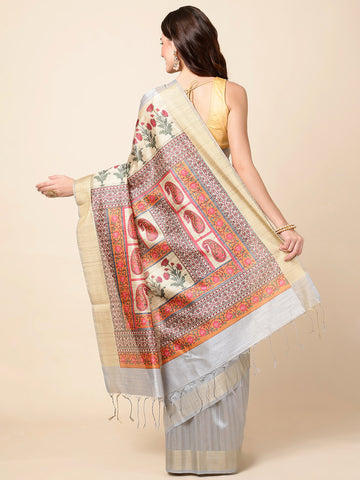 Plain Zari Border Tussar Saree