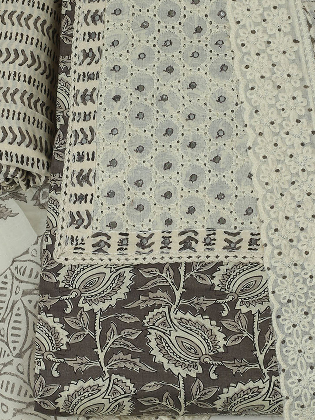 Printed Cotton Unstitched Suits Printed Suit With Pant &amp; Dupatta