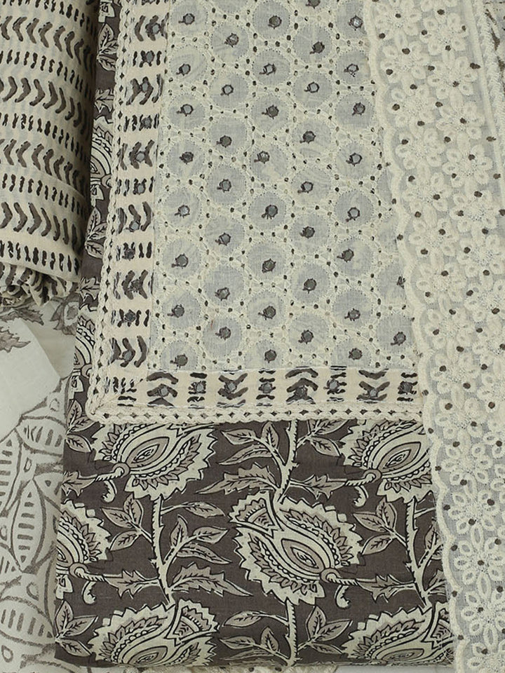 Printed Cotton Unstitched Suits Printed Suit With Pant &amp; Dupatta
