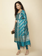 Woven Banarasi Chanderi Unstitched Suit With Dupatta