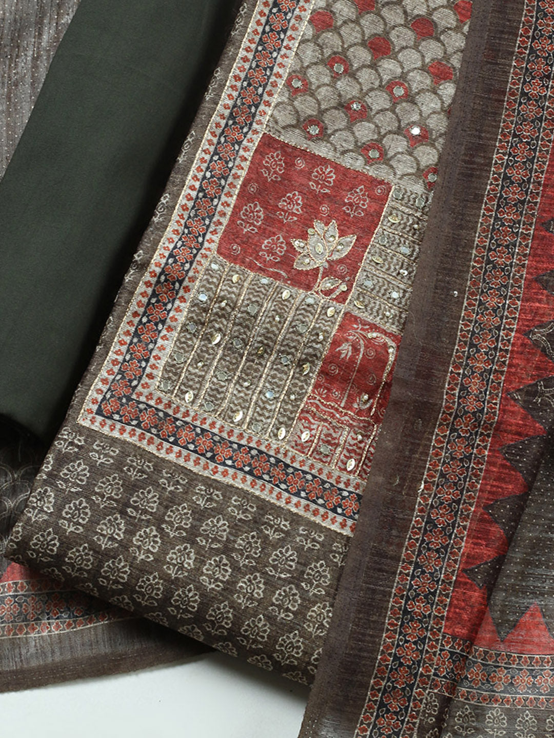 Embroidered Chanderi Unstitched Suit With Pant &amp; Dupatta