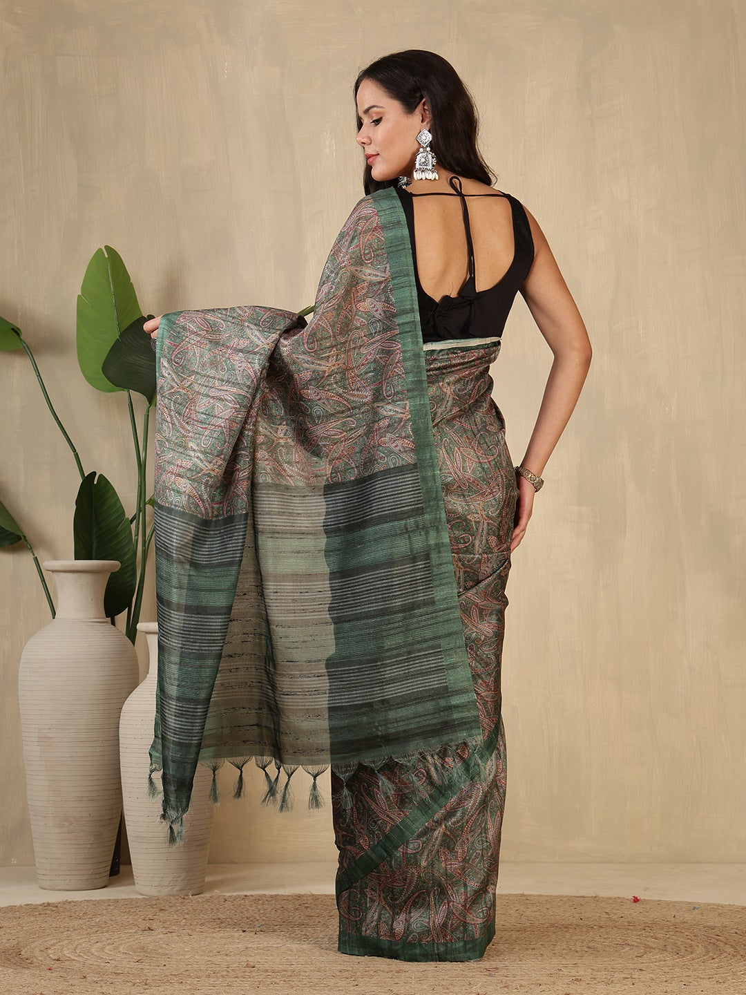 Printed Tussar Silk Saree