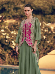 Embroidered Chinon Kurta With Pants & Dupatta