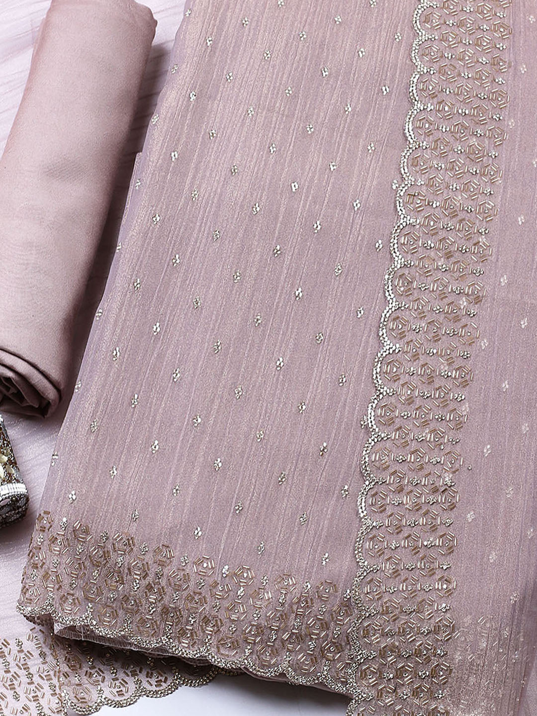 Embellished Tissue Unstitched Suit With Pant &amp; Dupatta