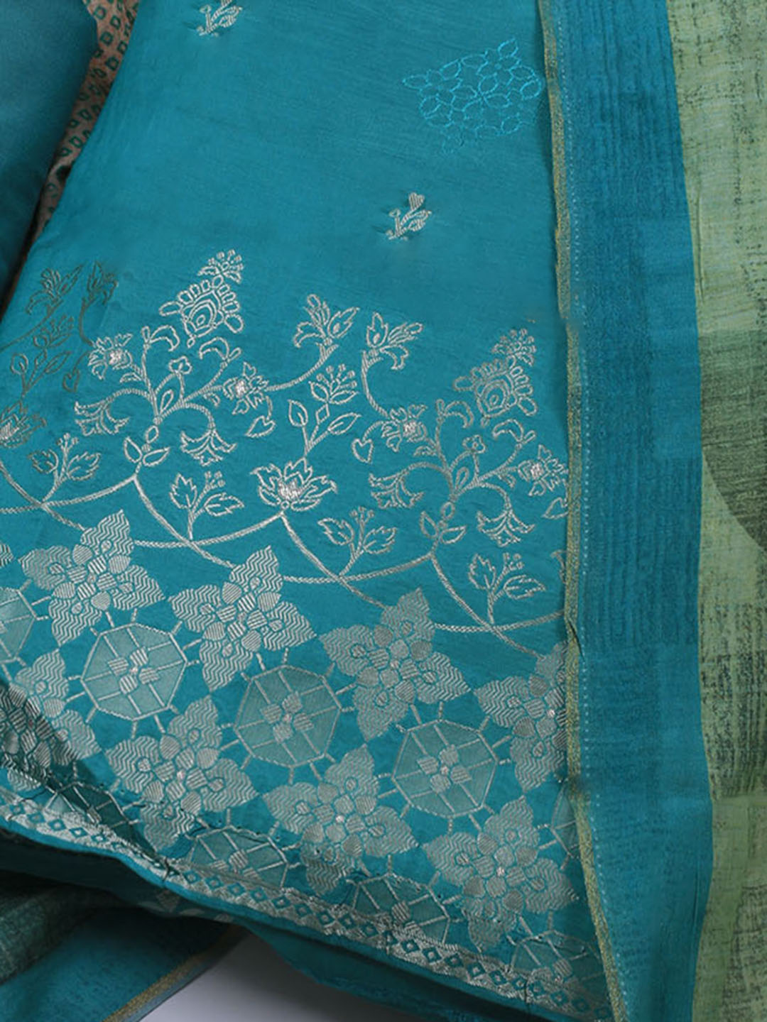 Zardozi Art Silk Unstitched Suit Piece With Dupatta