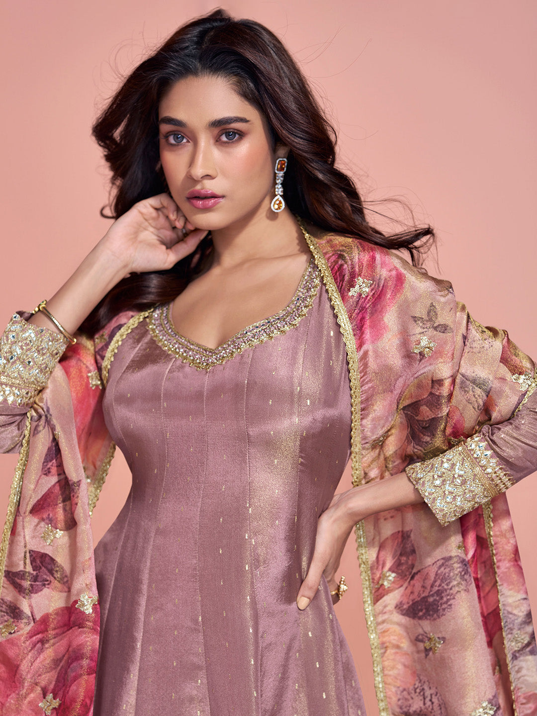 Embroidered Art Silk A Line Dress With Dupatta