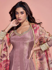 Embroidered Art Silk A Line Dress With Dupatta