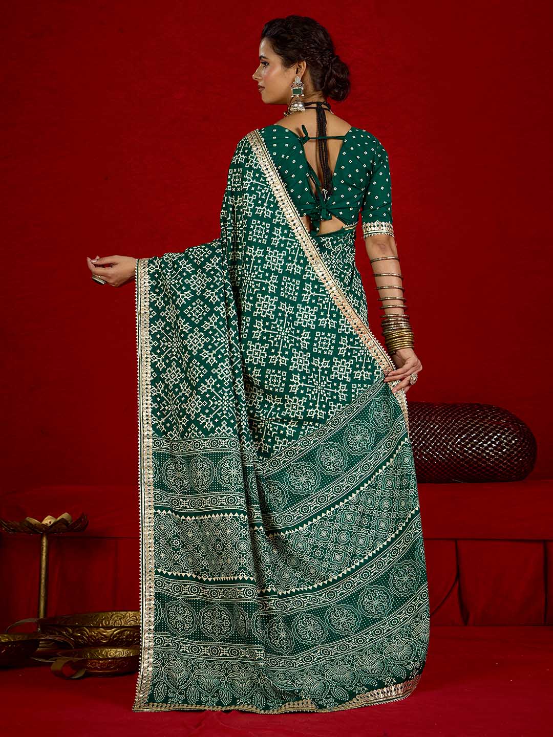 Printed &amp; Gota Work Art Silk Saree