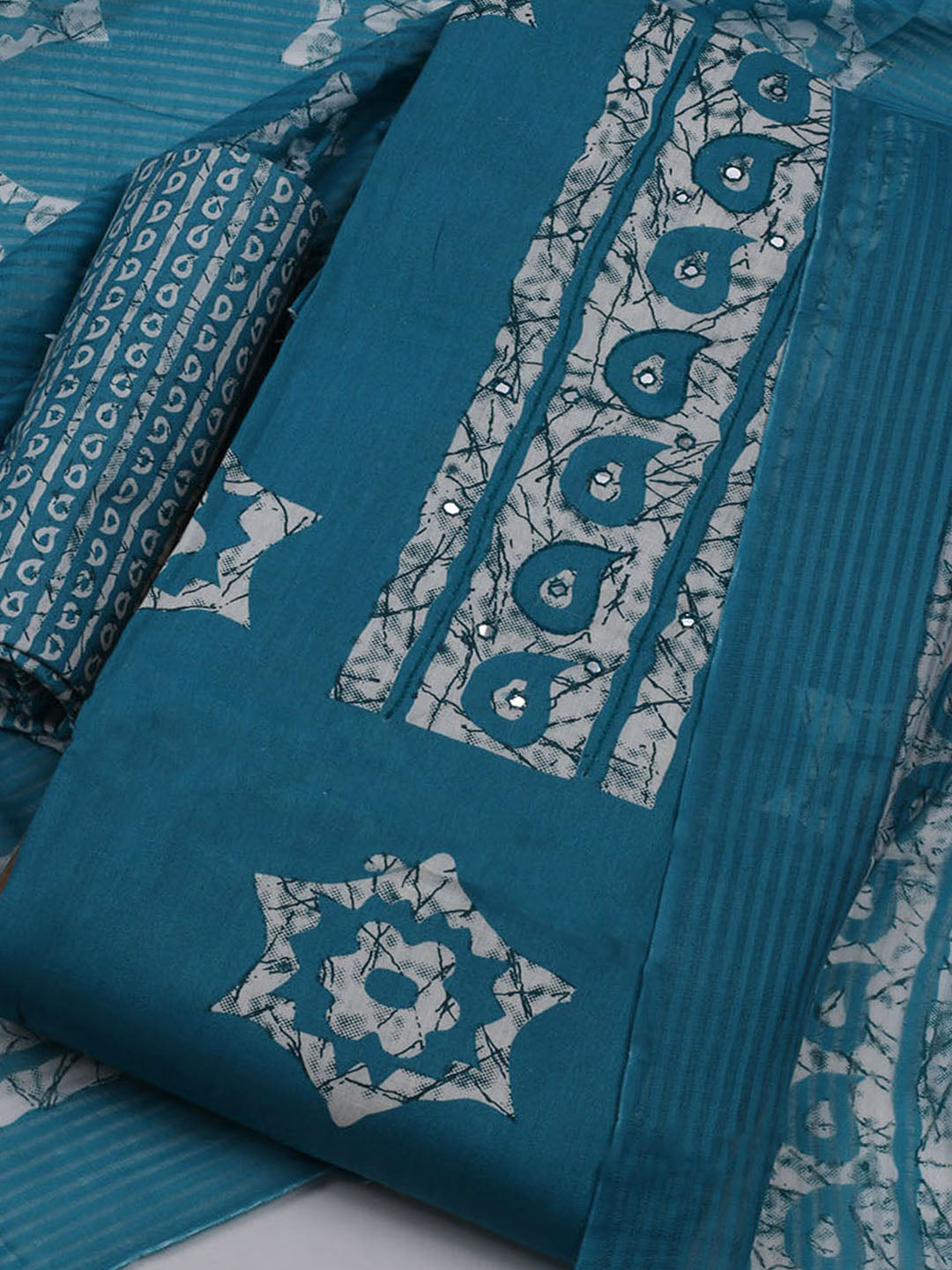 Printed Cotton Blend Unstitched Suit With Dupatta