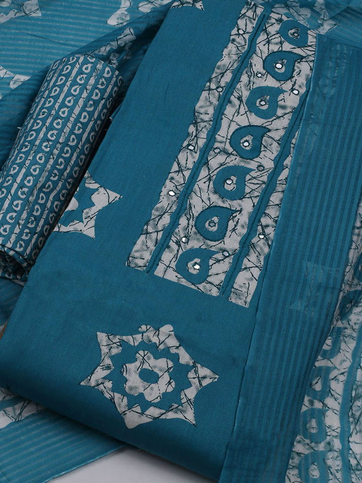 Printed Cotton Blend Unstitched Suit With Dupatta