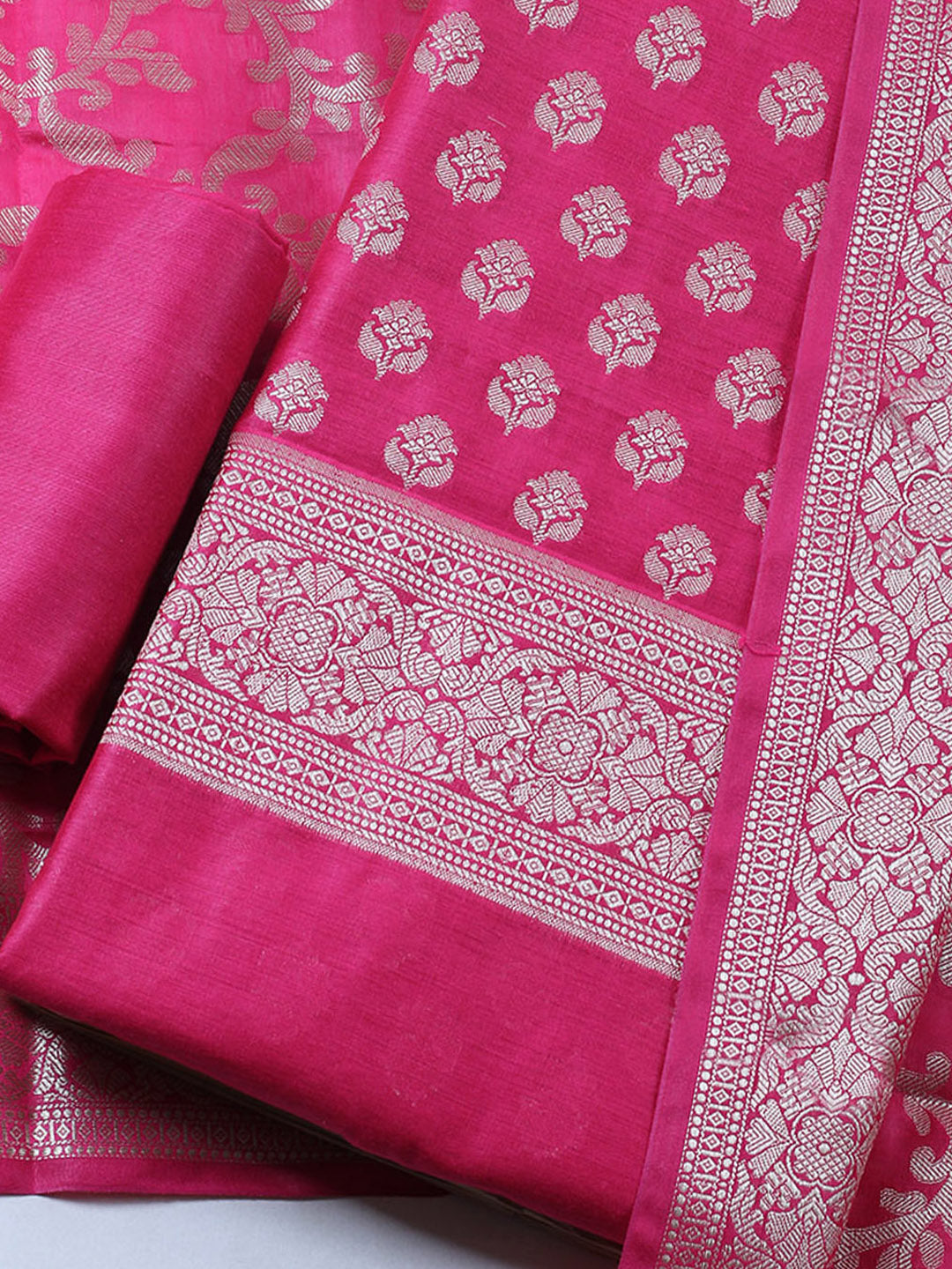 Banarasi Chanderi Unstitched Suit With Pant &amp; Dupatta