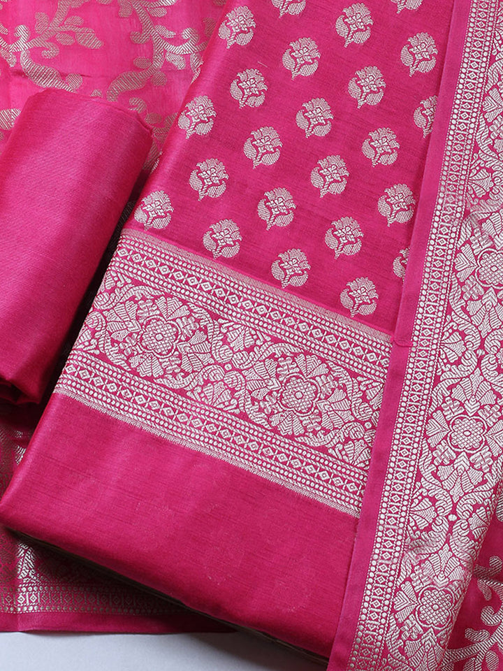 Banarasi Chanderi Unstitched Suit With Pant &amp; Dupatta