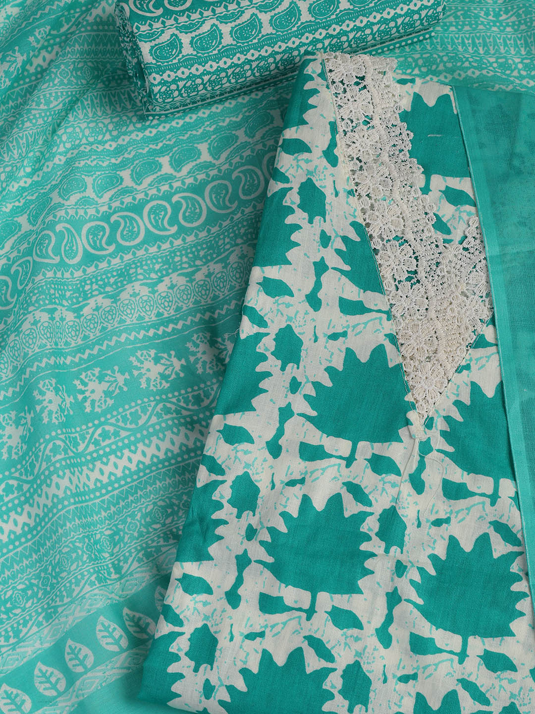 Printed Cotton Blend Unstitched Suit With Dupatta