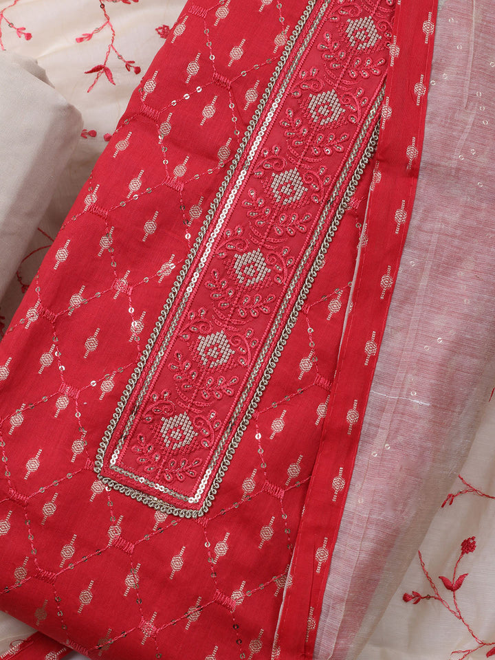 Neck Embroidered Cotton Blend Unstitched Suit With Dupatta