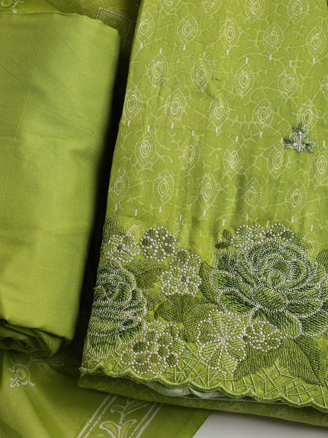 Neck Embroidered Cotton Blend Unstitched Suit With Dupatta