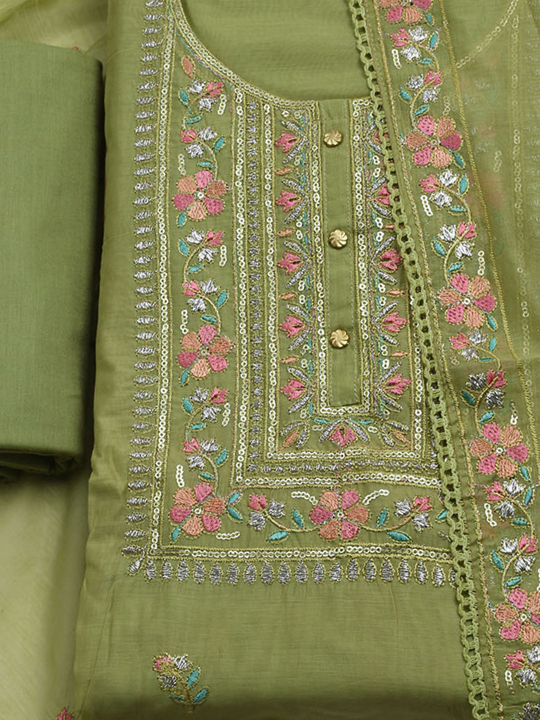 Embroidered Organza Unstitched Suit With Dupatta