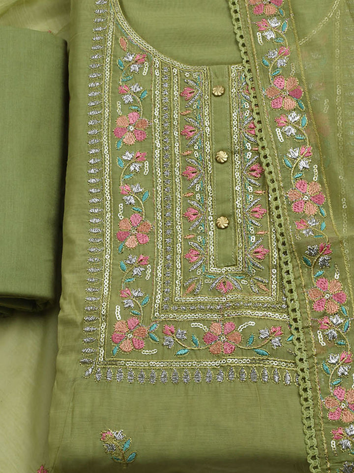 Embroidered Organza Unstitched Suit With Dupatta