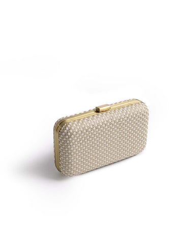 Cream Sequin Embroidered Clutch Bag