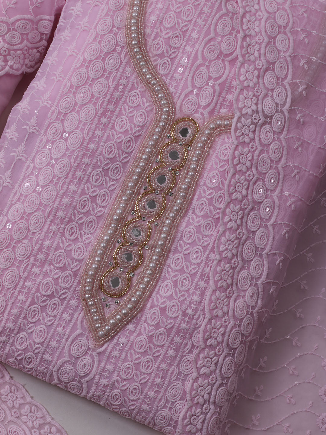Chikan Work Georgette Unstitched Suit With Dupatta