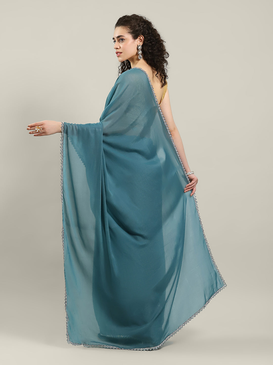 Plain Lace Border Georgette Saree