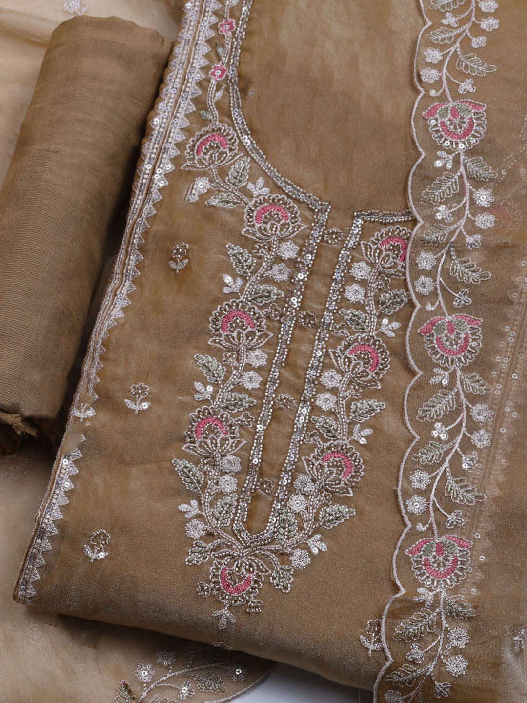 Embroidered Tissue Unstitched Suit With Dupatta