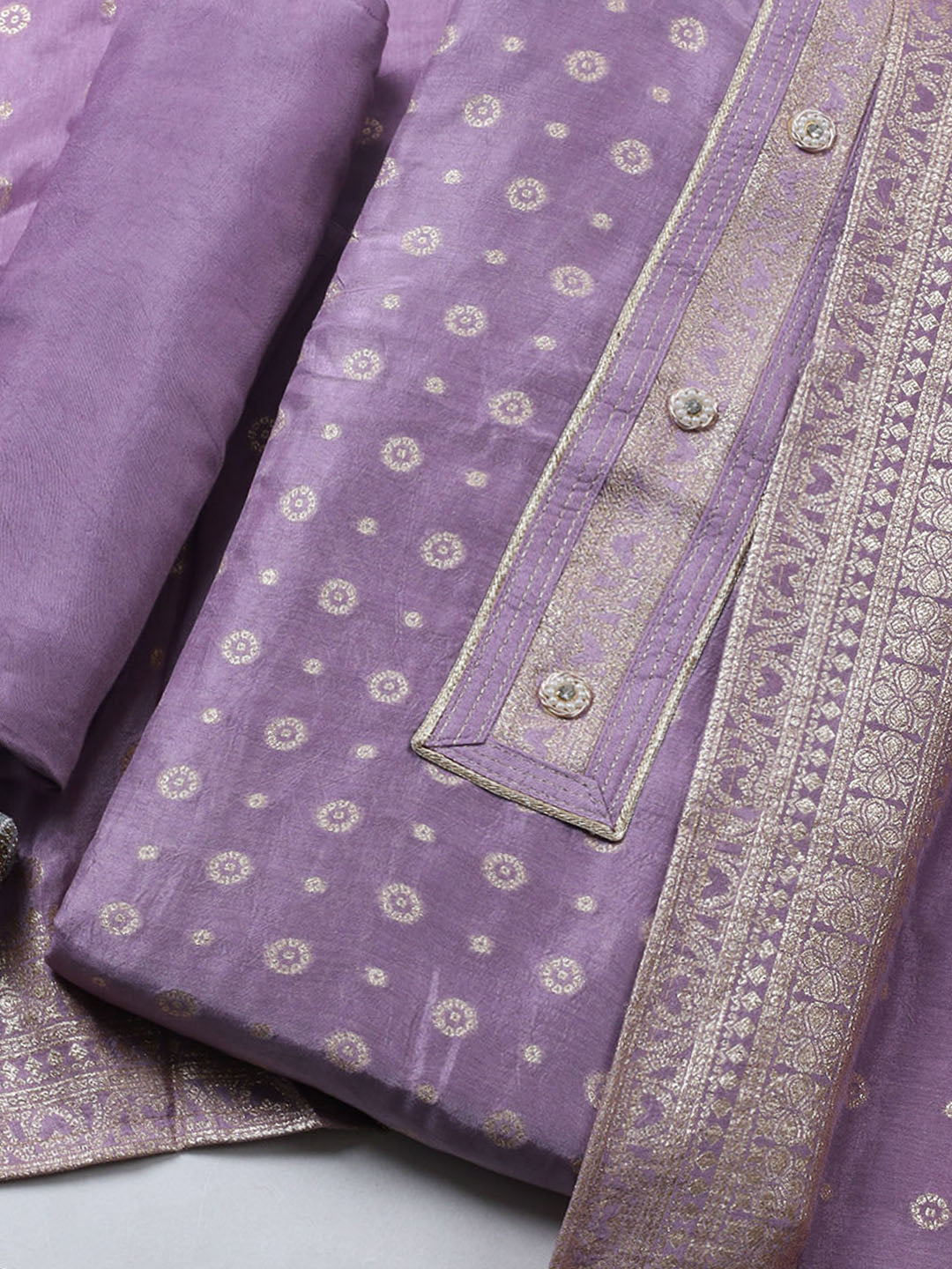 Embroidered Chanderi Unstitched Suit With Pant &amp; Dupatta