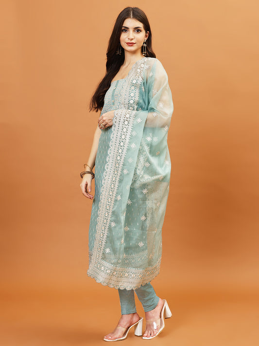 Sequin Embroidered Chanderi Unstitched Suit Piece With Dupatta