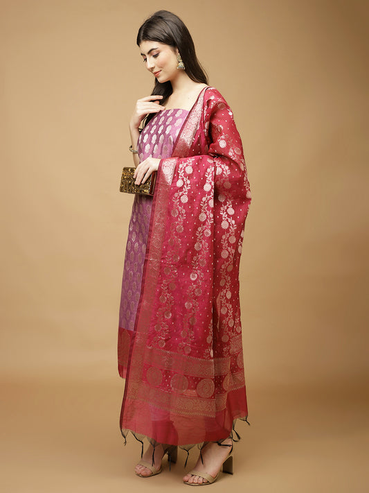 Woven Chanderi Unstitched Suit Piece With Dupatta