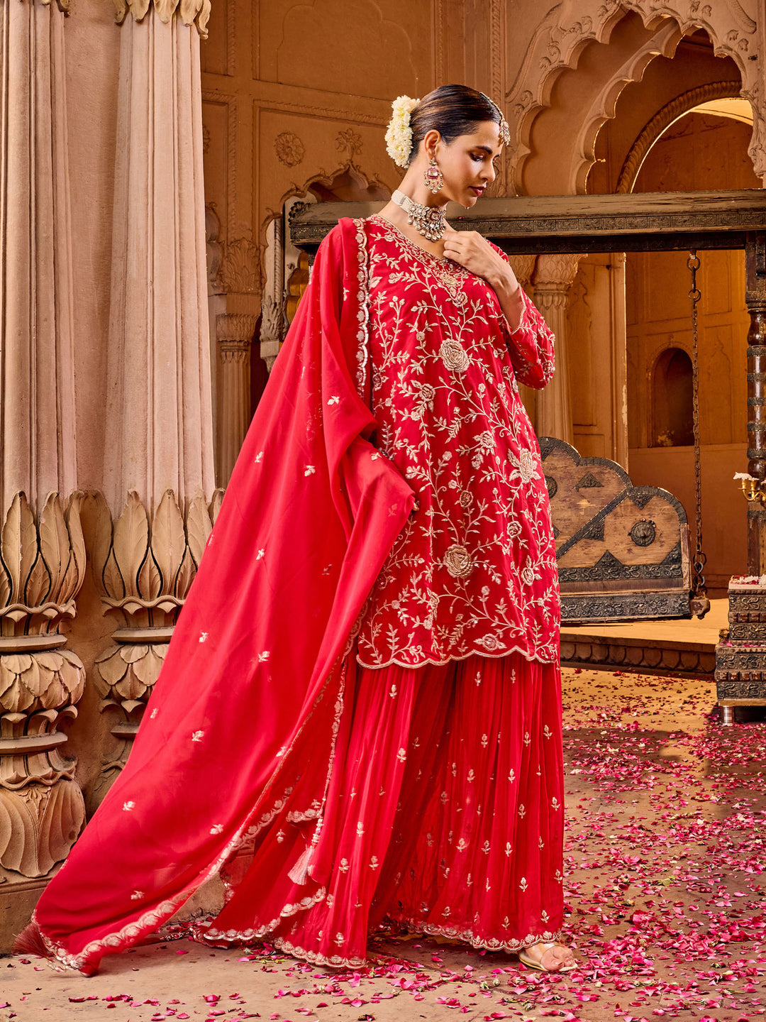 Rani Georgette Kurta With Pant &amp; Dupatta