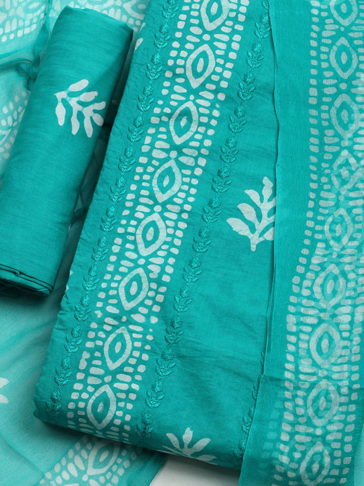Printed Cotton Blend Unstitched Kurta With Pant &amp; Dupatta