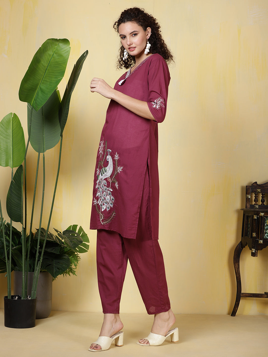 Printed Cotton Blend Kurta With Pants