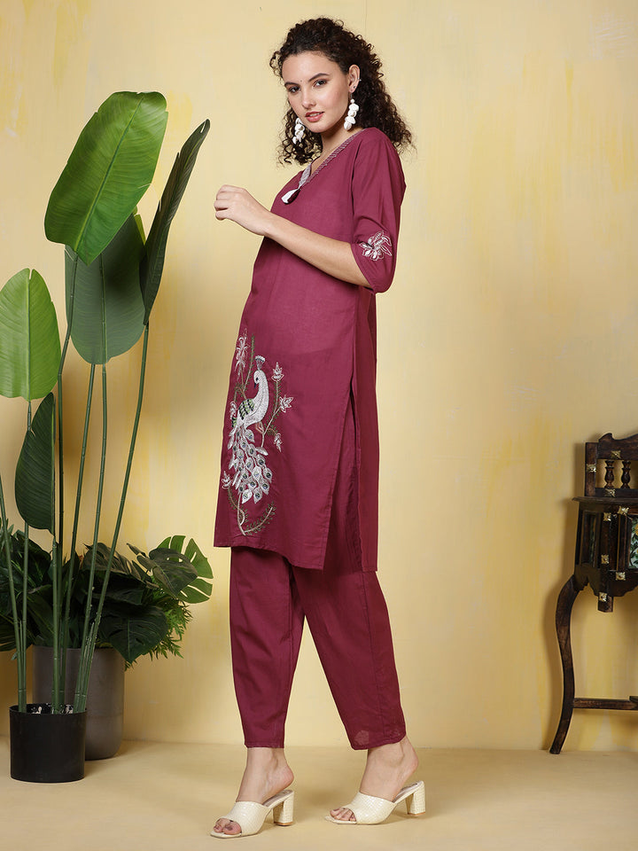 Printed Cotton Blend Kurta With Pants
