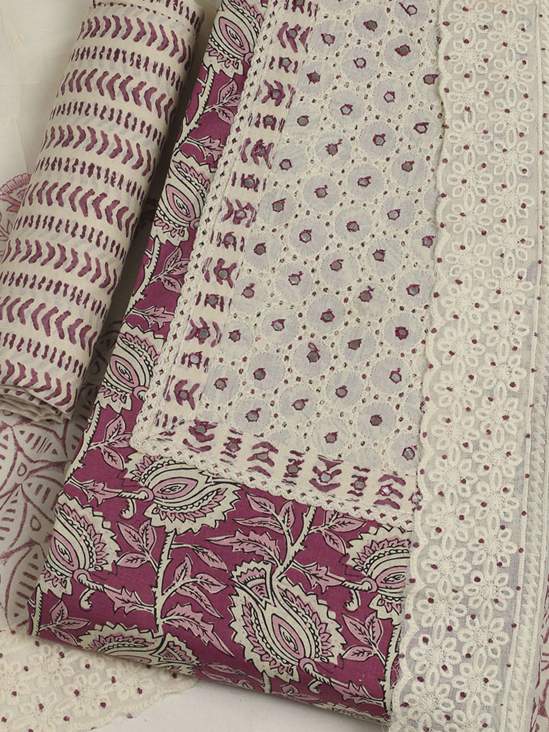Printed Cotton Unstitched Suits Printed Suit With Pant &amp; Dupatta