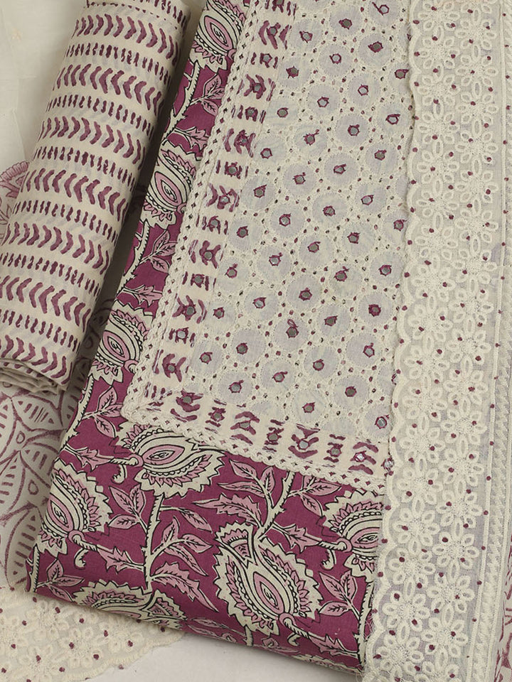 Printed Cotton Unstitched Suits Printed Suit With Pant &amp; Dupatta