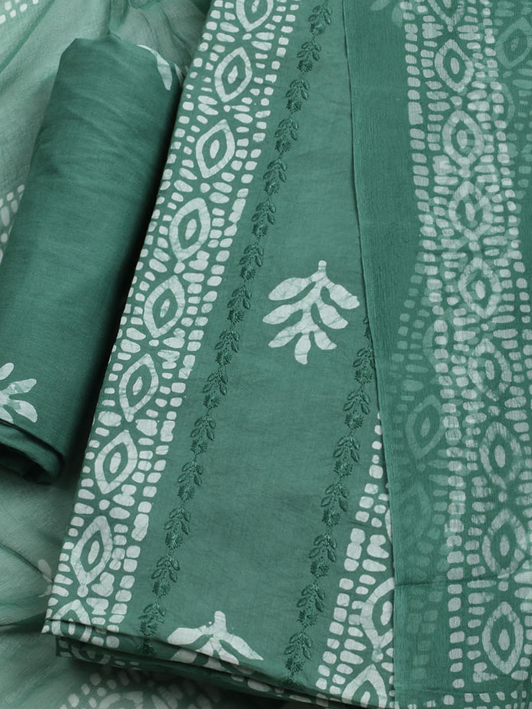 Printed Cotton Blend Unstitched Kurta With Pant &amp; Dupatta