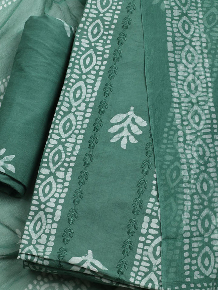 Printed Cotton Blend Unstitched Kurta With Pant &amp; Dupatta