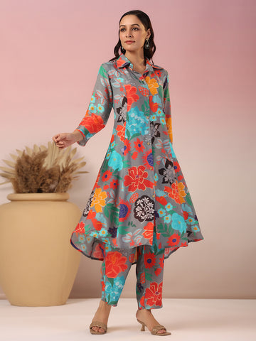 Floral Printed Muslin Kurta With Pants