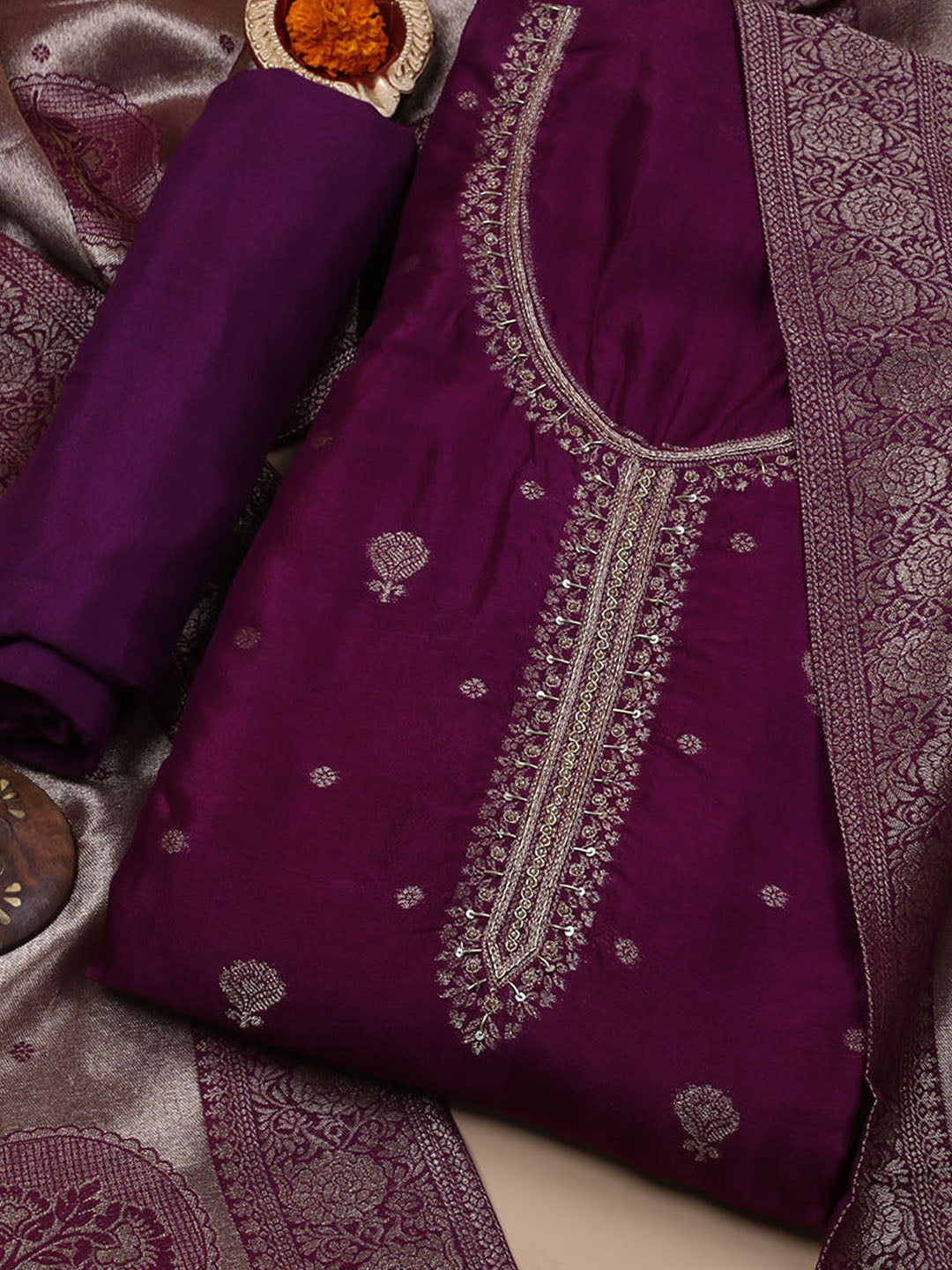 Kanjeevaram Chanderi Unstitched Suit With Dupatta