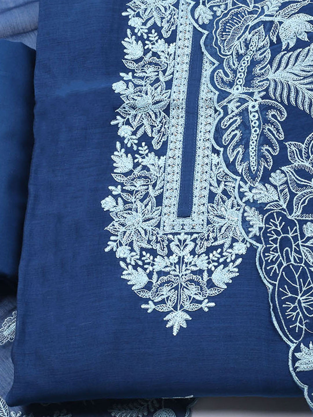 Embroidered Chanderi Unstitched Suit With Dupatta