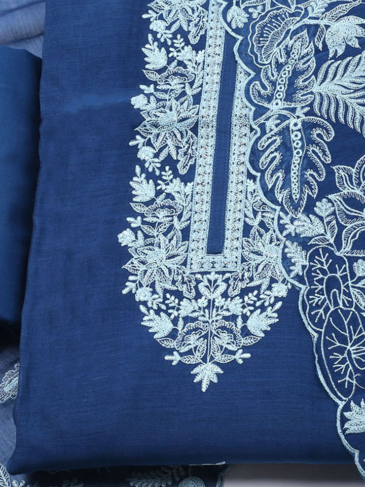 Embroidered Chanderi Unstitched Suit With Dupatta