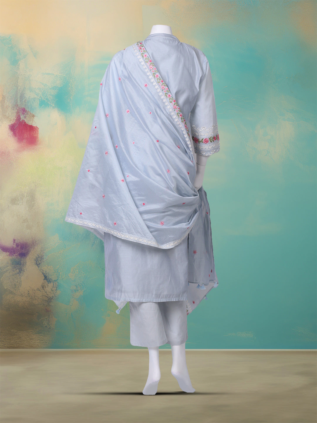 Embroidered Chanderi Kurta With Pant &amp; Dupatta