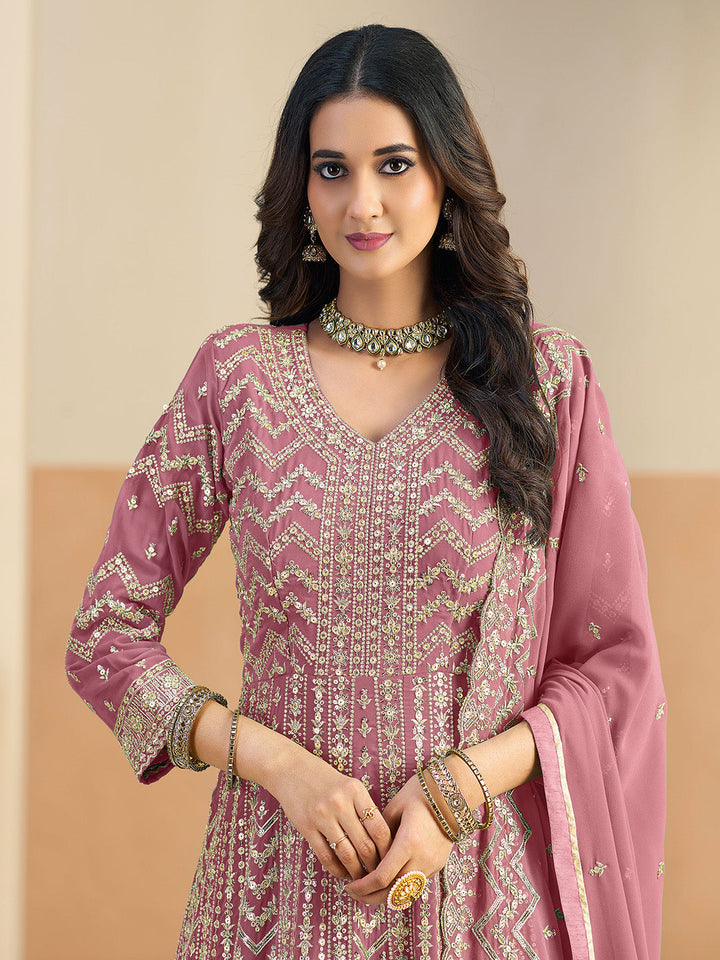 Embroidered Geogrette Semi Stitched Gown With Pant &amp; Dupatta