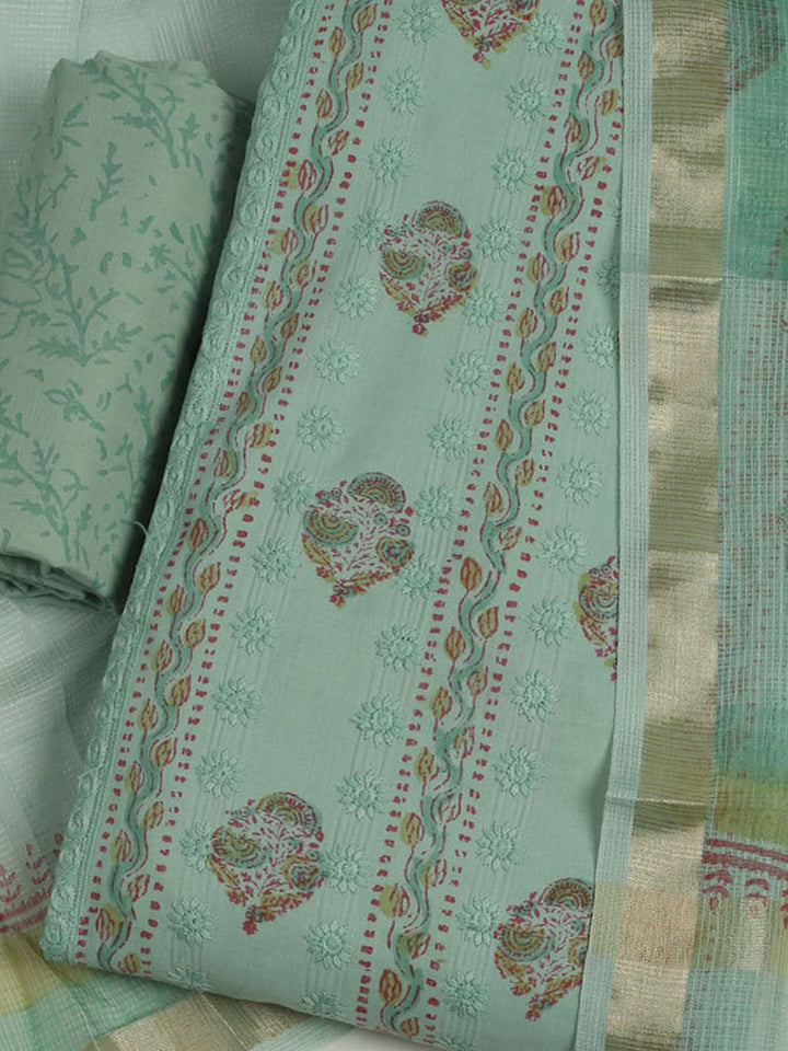 Printed Cotton Unstitched Suit With Pant &amp; Dupatta