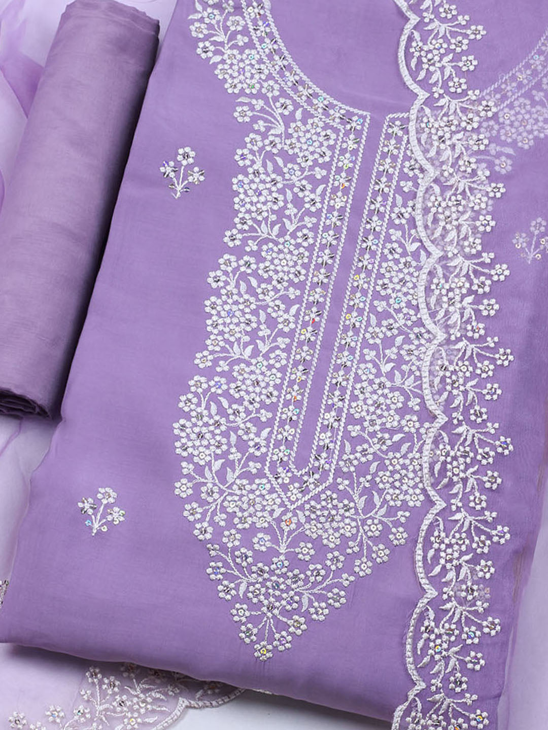 Embroidered Chanderi Unstitched Suit With Dupatta