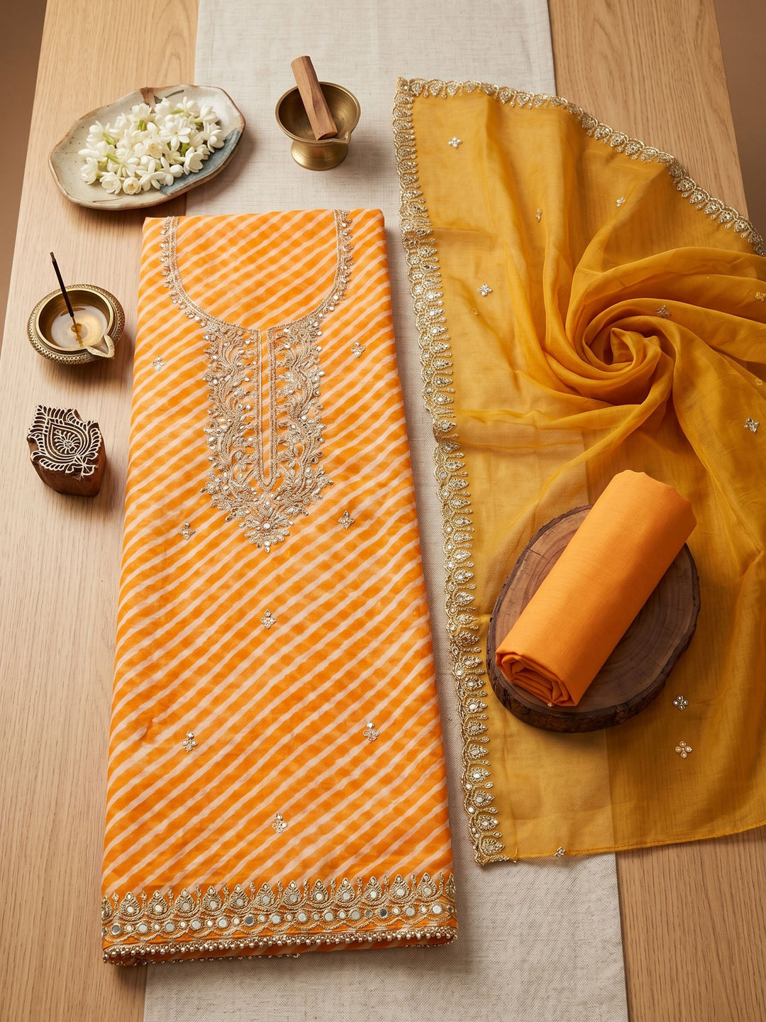 Neck Embroidered Organza Unstitched Suit With Dupatta